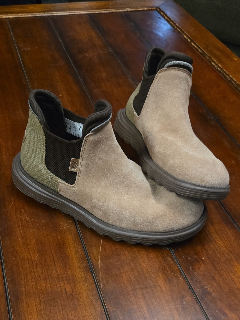 Hey Dude Taupe Suede Chukka Boots with Olive Panels